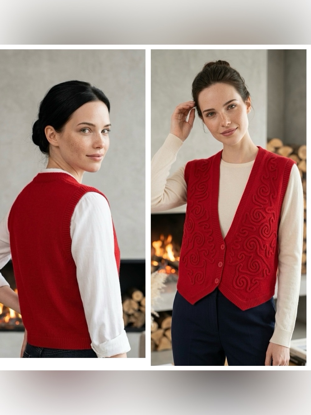 Vintage Koret Petites Women’s Sz M Red V-Neck Button-Front textured Knit Vest
